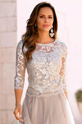27DRESS Boho Crew Neck Lace Knee-length A-line Formal dresses